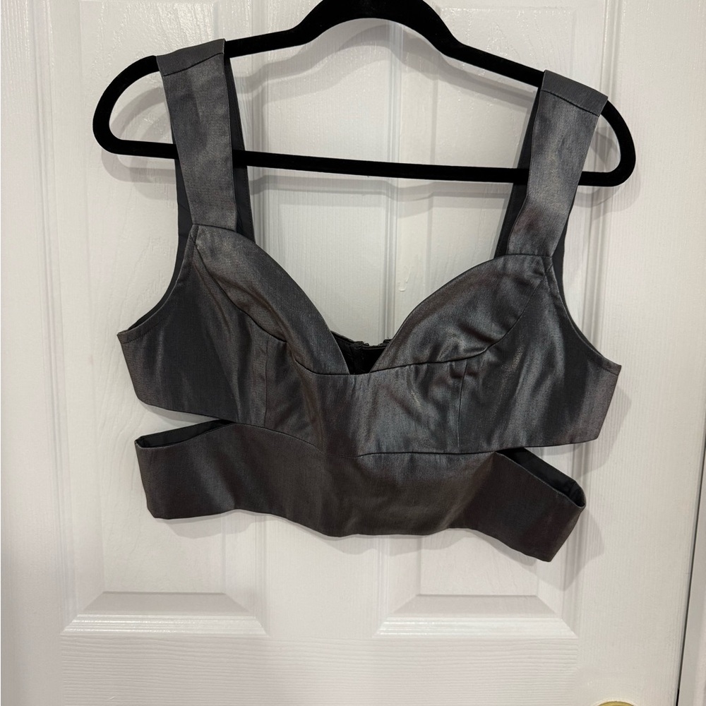 Karen Millen Metallic Cutout Crop Top - Black